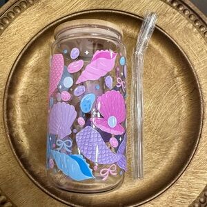 Colorful Mermaid Glass Tumbler with Straw